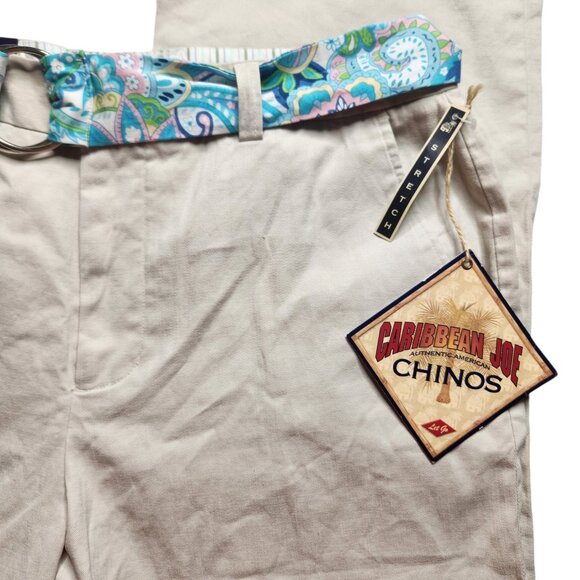 Caribbean Joe Let Go Passport Collection Womens Pants Size 14 Belted Beige - Picture 8 of 9